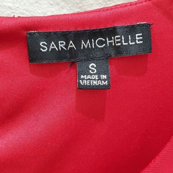 SARA MICHELLE BLOUSE, Sz S, RED SPARKLING, 3/4 SLEEVE, SCOOP NECK, POLYESTER - Picture 5 of 14